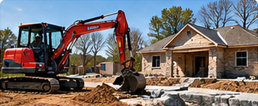 Illustrative excavator working at a construction site